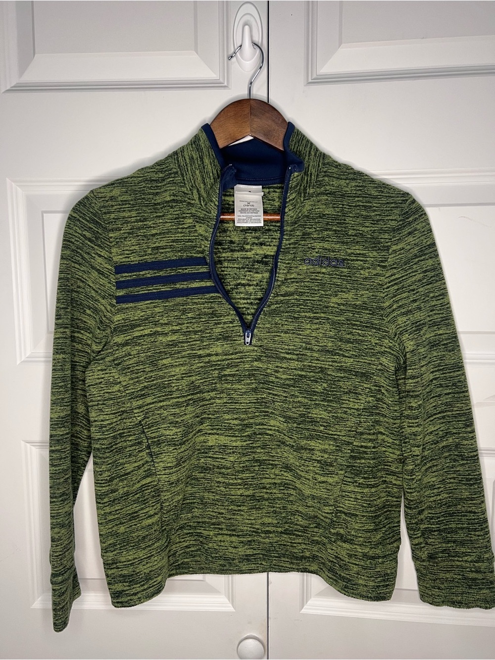 Adidas Boys 1/4 Zip Pullover Green Space Dye Sweater Size M 10/12
